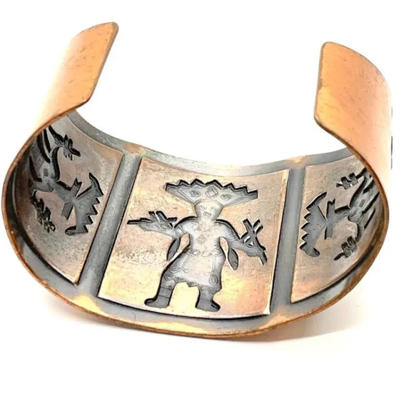 Unisex Vintage Copper Kachina Dancer - Wide Cuff - WM Wheeler Co Cuff Bracelet - Picture 4 of 6